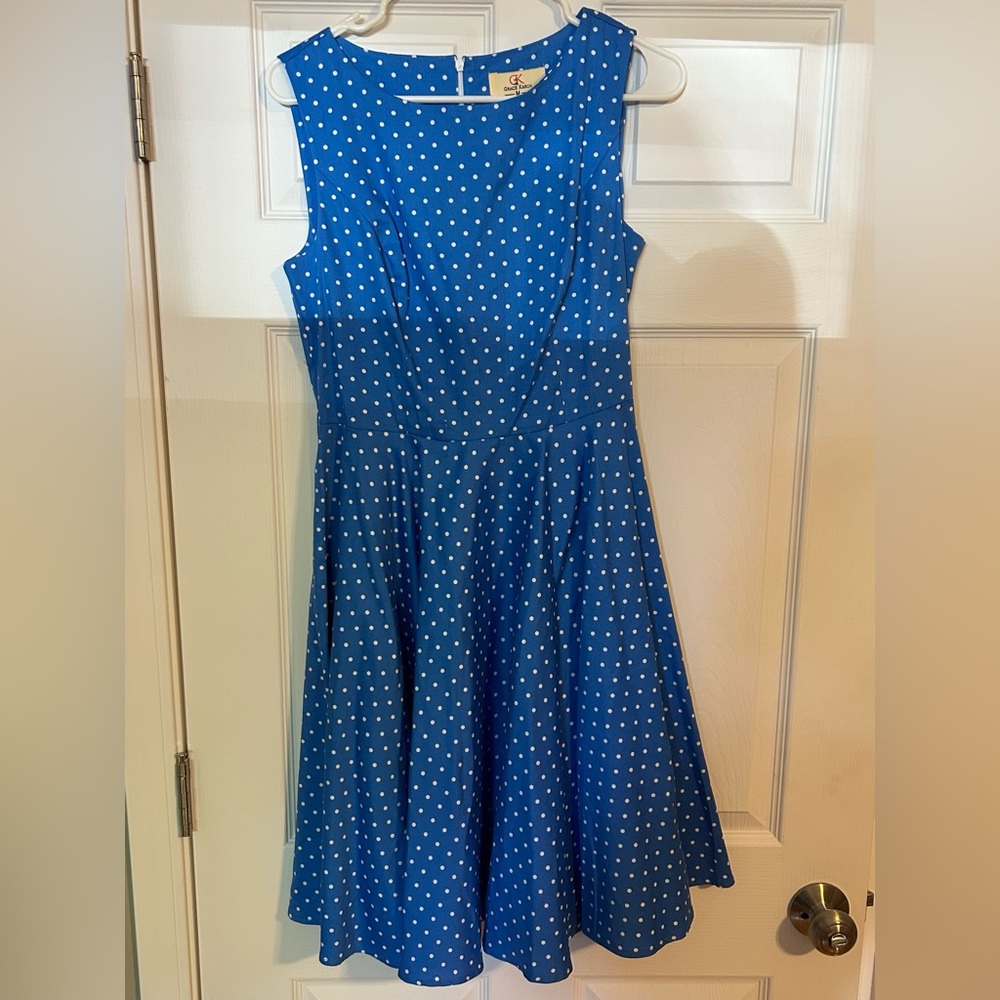 Blue and White Polka Dot Dress (Medium)